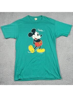 Vintage Mickey Mouse T-Shirt Men’s Large Green Single Stitch Florida Velva Sheen